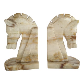 Italian Mid Century Equestrian Horse Head Onyx Bookends- a Pair For Sale