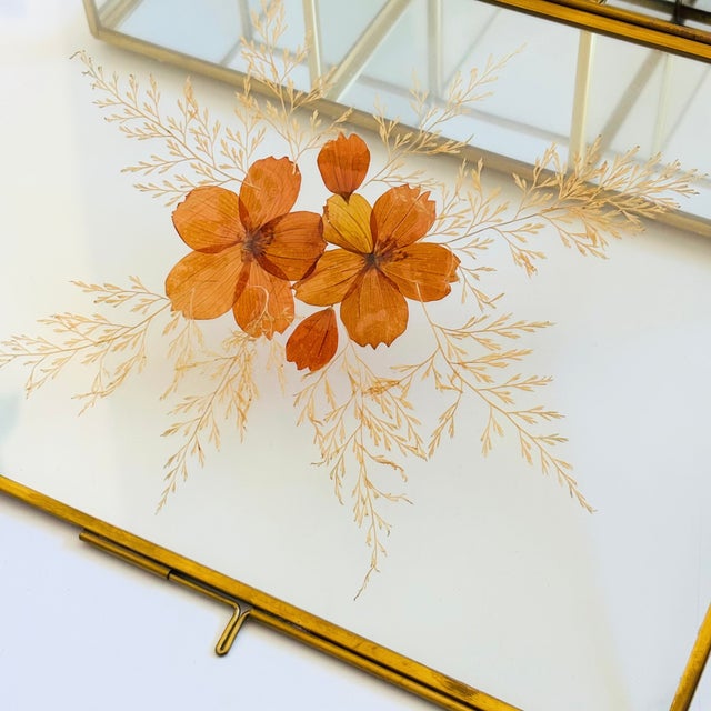 Vintage Brass and Glass Divided Box With Dried Flowers - Jewelry Box or Organizer For Sale In San Francisco - Image 6 of 12