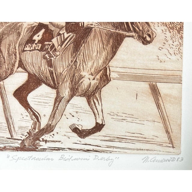 Vintage 1983 Framed Etching of “Spectacular Bid” Kentucky Derby Winning Race Horse For Sale - Image 4 of 6