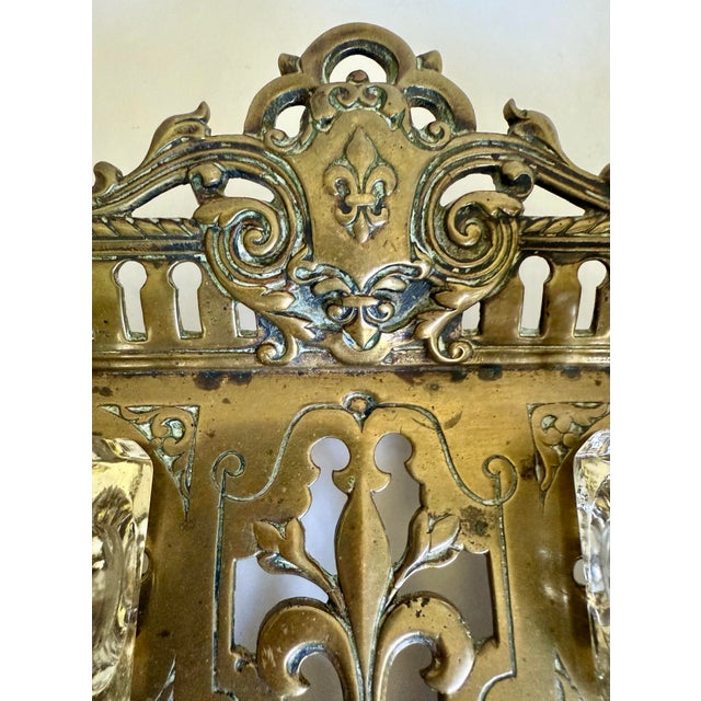 Antique French Victorian Brass Double Inkwell Desk Set With Crystal Inkwells For Sale - Image 4 of 10