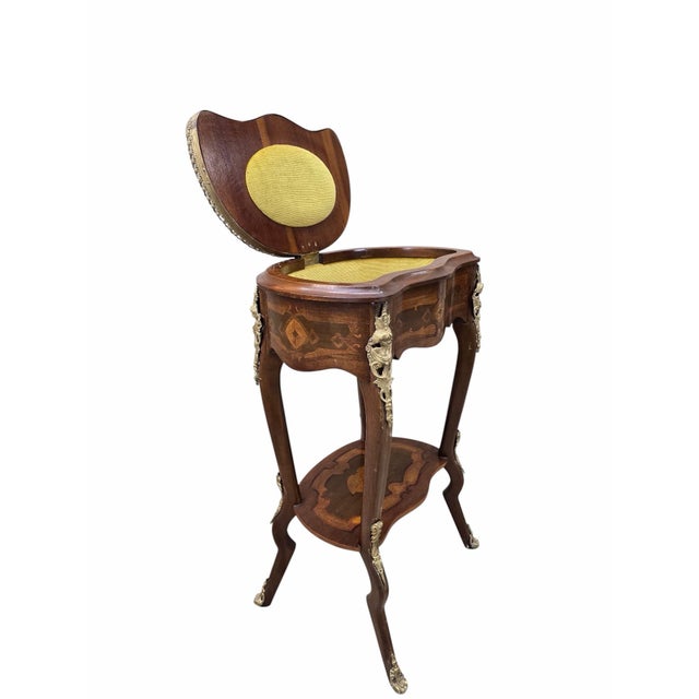 Vintage French Louis XV Style Marquetry Jewelry Cabinet with Ormolu Cherub Mounts Charming French Louis XV style jewelry...