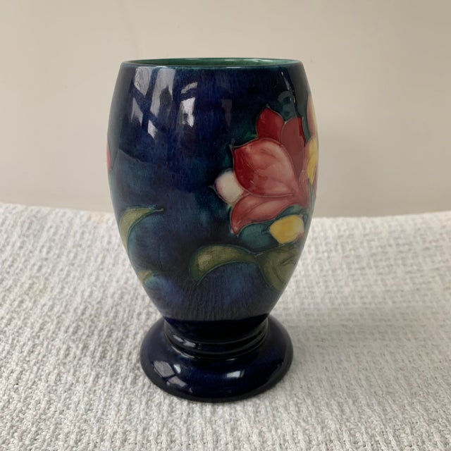 Ceramic Moorcroft "Freesia" Cobalt Blue Pottery Vase 5" Rare Design For Sale - Image 7 of 10