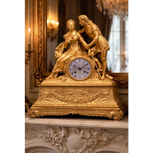 1830 French Louis Philippe Gold Ormolu Bronze Mantel Clock Elevate your interior with the timeless refinement of this...