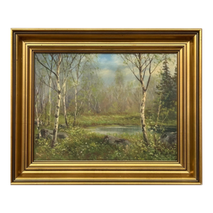 Forest Landscape in Scandinavia with Silver Birch Trees by Danish Artist 1945 Circa