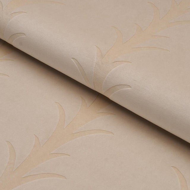 Schumacher Schumacher Acanthus Stripe Velvet Fabric In Mistral Sand For Sale - Image 4 of 5