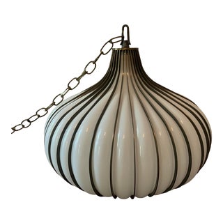 Mid Century Modern Glass “Onion” Caged Pendant For Sale