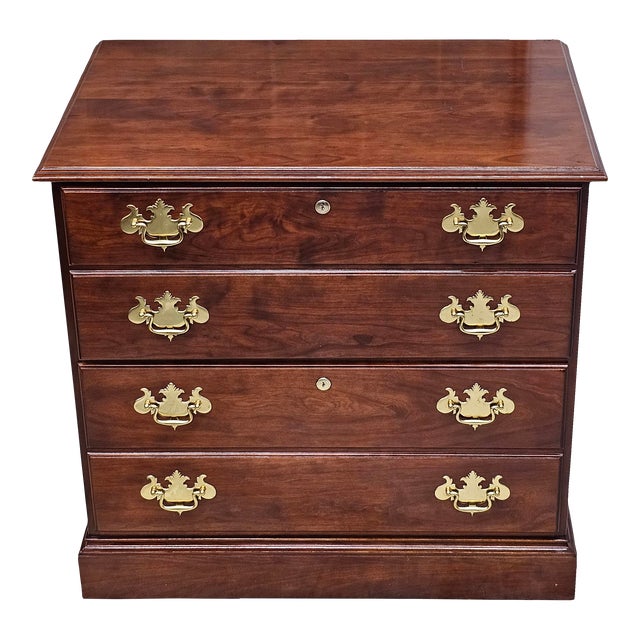 Statton Trutype Americana Chippendale Solid Black Cherry Lateral Filing Cabinet For Sale