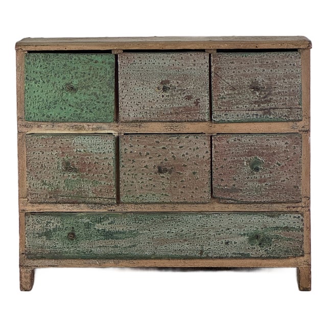 Stupendous Americana Primitive Antique Apothecary Cabinet/Chest With Distressed Multi Color Paint For Sale