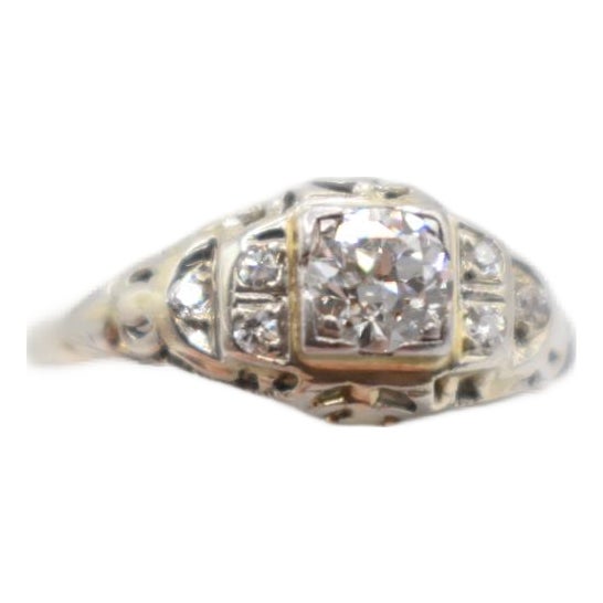 Early 18th Century Art Deco Diamond Ring, Size 5.5 For Sale