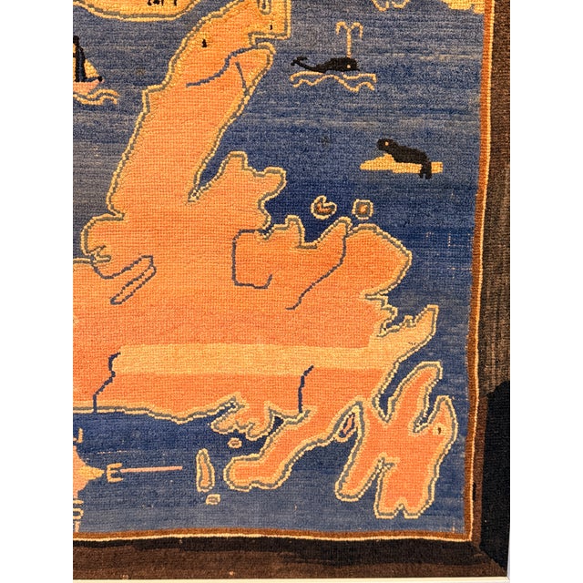 Vintage Framed Grenfell Newfoundland and Labrador Map Hooked Mat c.1936 For Sale - Image 4 of 9