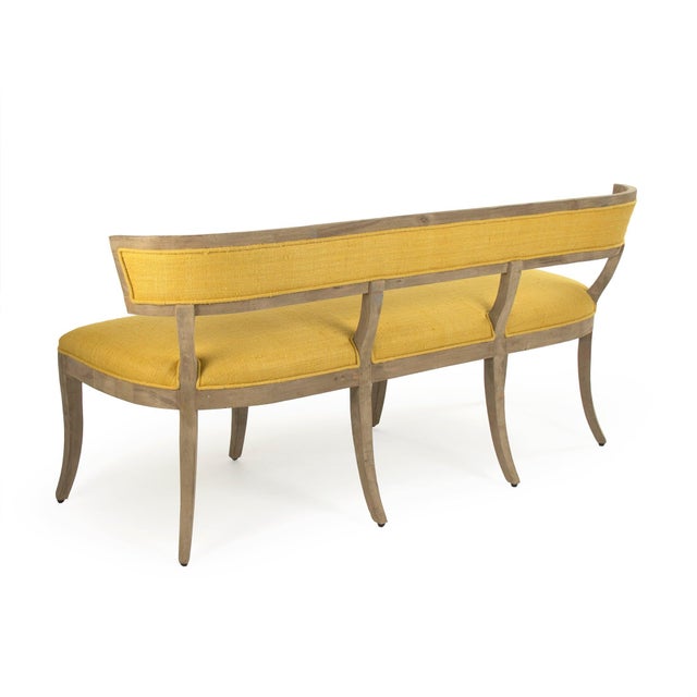 French Lorand Yellow Silk Bench in Natural Birch Frame For Sale - Image 3 of 4