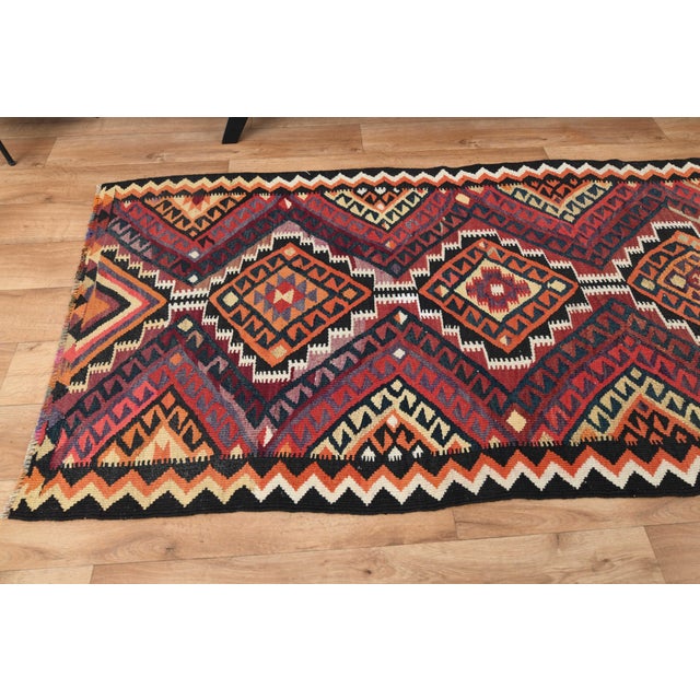 1970s Vintage Turkish Handmade Wool Cotton Red Runner Rug For Sale - Image 10 of 11