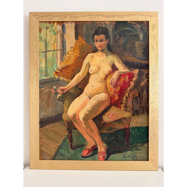 Marguerite De Lottis Nude Oil Painting Italian Antique Female Portrait Dated For Sale - Image 9 of 13