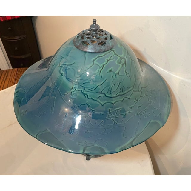 1990s Original K Dahl Glass Studios Bronze Hand Blown Glass Trout Fish Nautical Lamp For Sale - Image 10 of 12