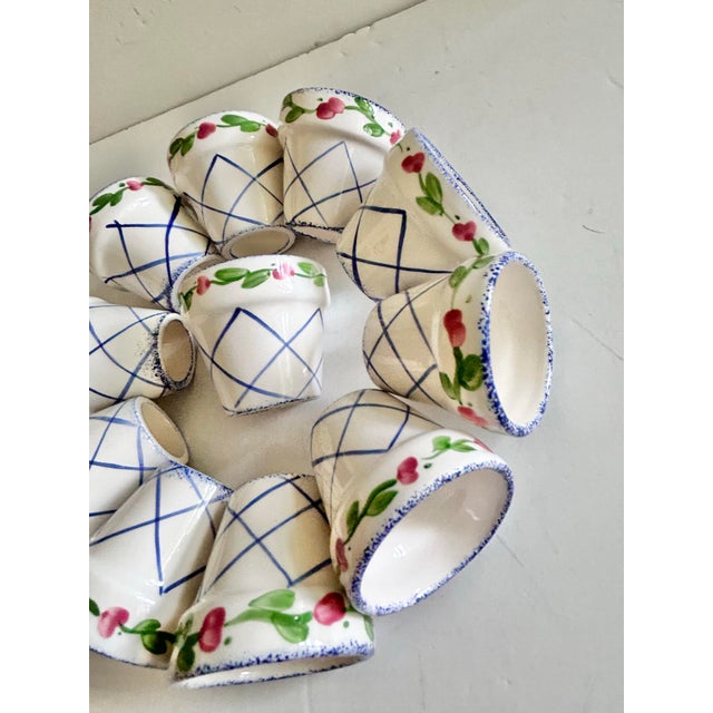 Blue Flower Pot Ceramic Napkin Rings, Set of 11 For Sale - Image 8 of 12