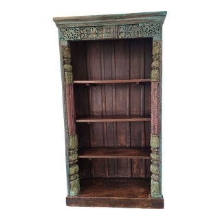 Boho Vintage Indonesian Carved Bookcase For Sale