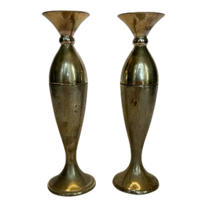 Vintage English Traditional Silver Plated Petite Bud Vases, a Pair