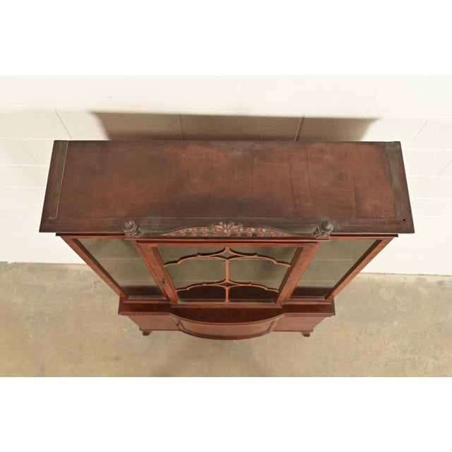 Romweber Antique Georgian Flame Mahogany Breakfront Bookcase Cabinet, Circa 1920s For Sale - Image 10 of 13