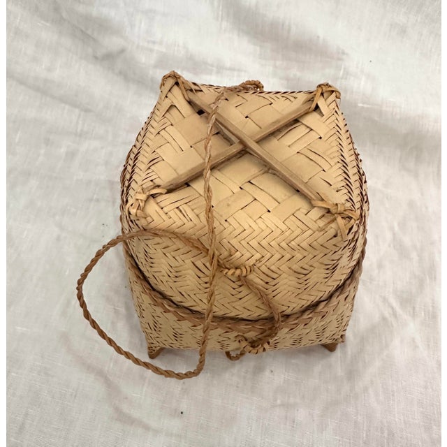 Thai Wovan Bamboo Mini Rice Basket For Sale - Image 4 of 6