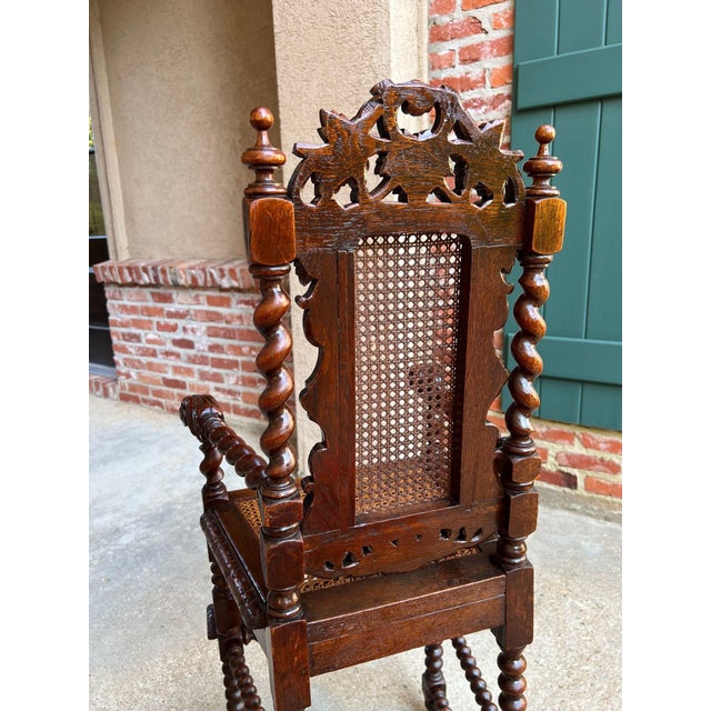 Antique French Child High Chair Renaissance Barley Twist Carved Oak Caned C1890 For Sale - Image 18 of 18
