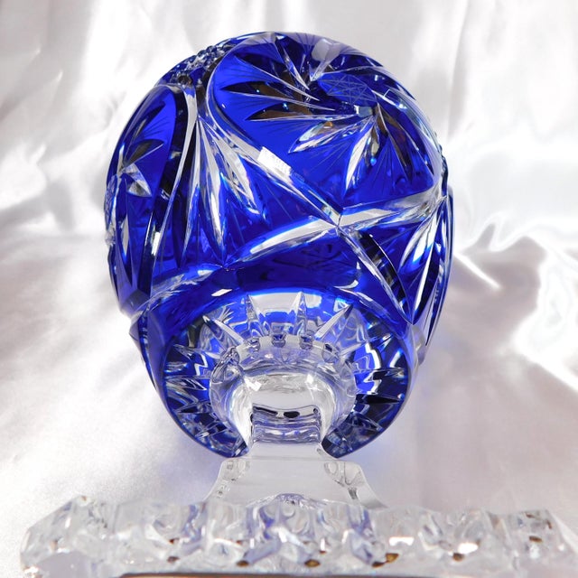 Blue Cut to Clear Footed Vase For Sale - Image 4 of 5