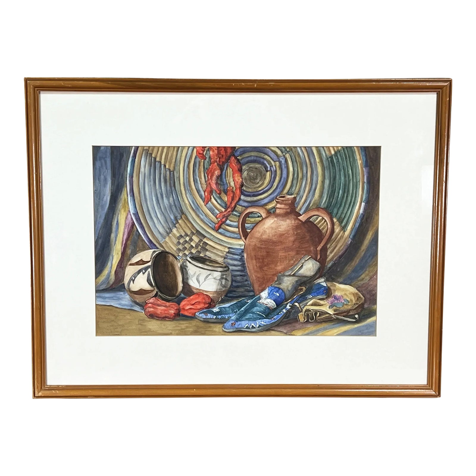 Antique C.1933 Southwestern American Still Life Watercolor Painting Signed Connell