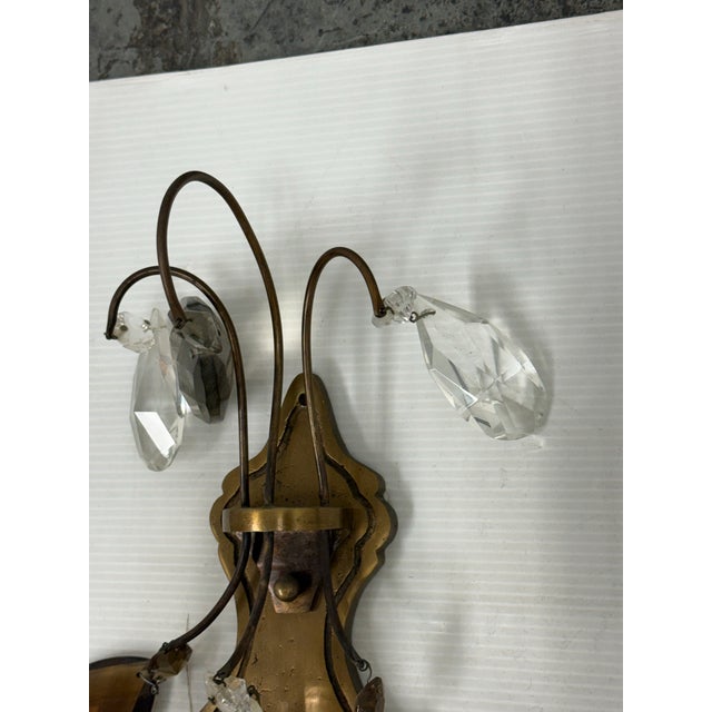 Hollywood Regency Crystal Prism Five Light Wall Sconce, Vintage For Sale - Image 4 of 12