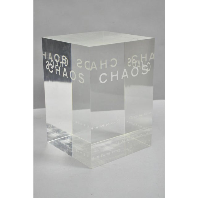 Mid 20th Century Donna Karan "Chaos" Heavy Acrylic Lucite Cube Perfume Retail Pedestal Display For Sale - Image 11 of 11