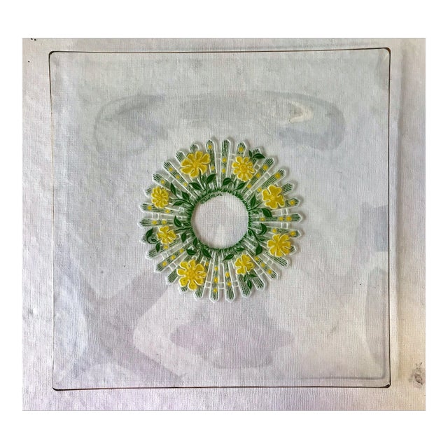 1960's Culver Square Glass Serving Dish With Daisies and Picket Fence For Sale