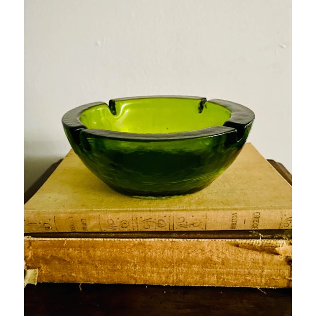 Beautiful green midcentury ashtray or carryall. Add a pop of color and drama to your tabletop! This oversized piece weighs...