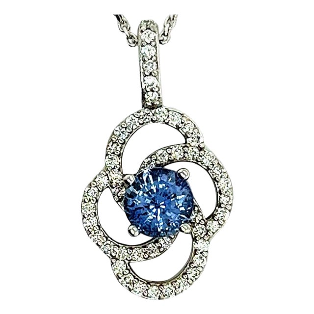 Natural Sapphire Diamond Pendant with Chain 14k W Gold 2.17 TCW Certified For Sale