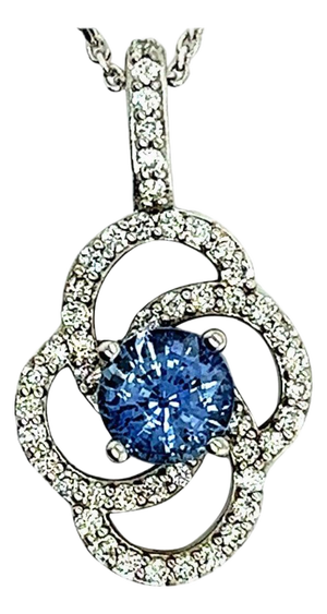 Natural Sapphire Diamond Pendant with Chain 14k W Gold 2.17 TCW Certified