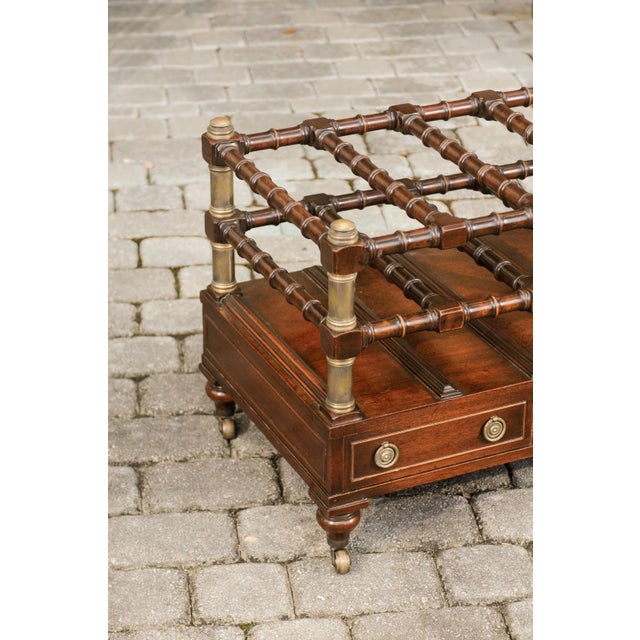 English 1940s Mahogany Magazine Rack on Casters with Faux Bamboo Accents For Sale In Atlanta - Image 6 of 12