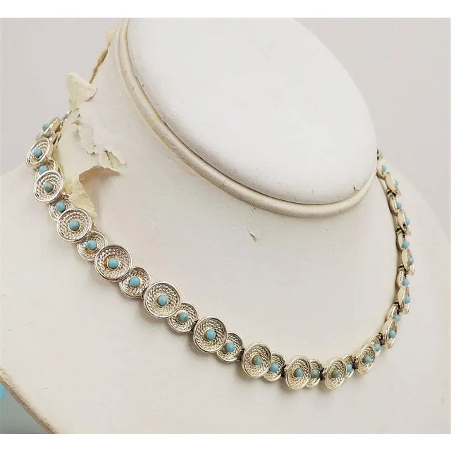 Gold Vintage 1960s Marboux (Boucher) Cabochon Faux-Turquoise Necklace For Sale - Image 8 of 8