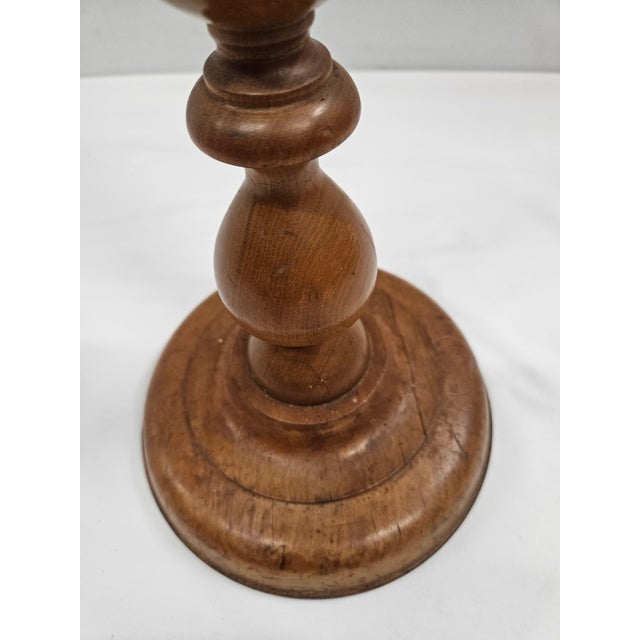 Brown Antique Wooden Candle Stand or Pedestal Bowl For Sale - Image 8 of 12