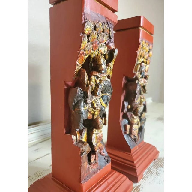 Early 20th Century Vintage Chinese Hand Carved Wooden Figural Incense Stands - a Pair For Sale - Image 5 of 11