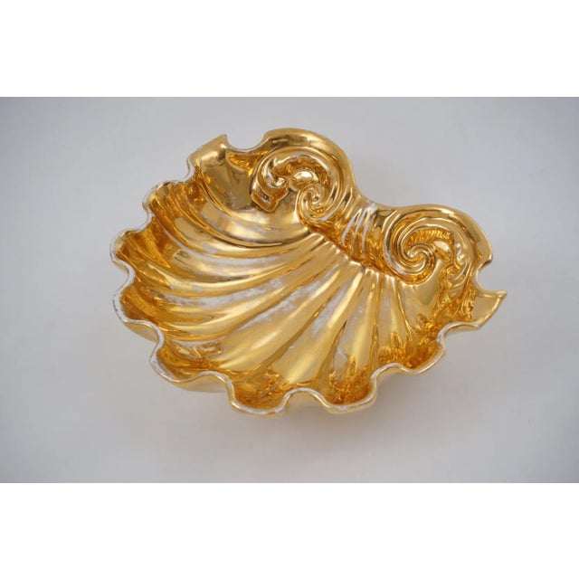 Ceramic 1800`s Antique Italian Majolica Bowl Gold Glazed Giant Shell by Fabbrica Ferniani Faenza For Sale - Image 7 of 13