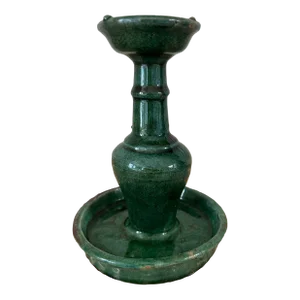 Antique Emerald Green Glaze Ceramic Qing Dynasty Candlestick