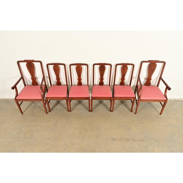 1940s Baker Furniture Style Federal Inlaid Mahogany Dining Chairs, Set of Six For Sale - Image 5 of 14