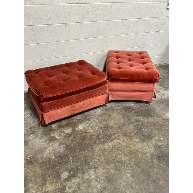 Textile Velvet Tufted Ottomans - a Pair For Sale - Image 7 of 13