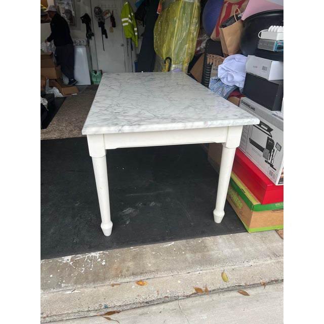 Wood Vintage Williams Sonoma Carrara Marble Table For Sale - Image 7 of 16