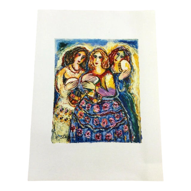 Modern Unframed Canvas 3 Women Musicians Zamy Steynovitz Signed Seriolithograph For Sale