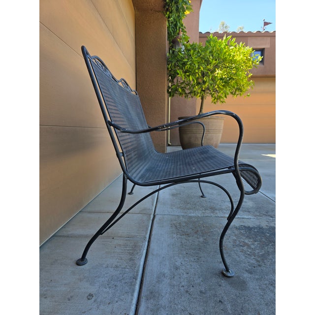 Black Vintage Russell Woodard Attributed Wrought Iron Briarwood Daisy Bench Settee For Sale - Image 8 of 17