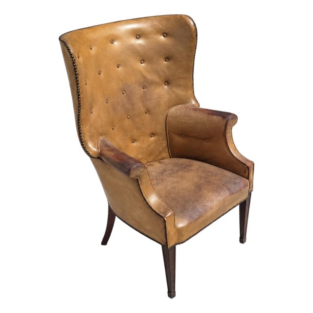 Mid 19th Century Napoleon III / Regency Leather Wing Chair For Sale