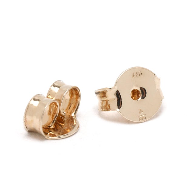 1ctw Diamond 3 Stone Stud Earrings, 14k White & Yellow Gold, Length 7.6 Mm For Sale - Image 4 of 4