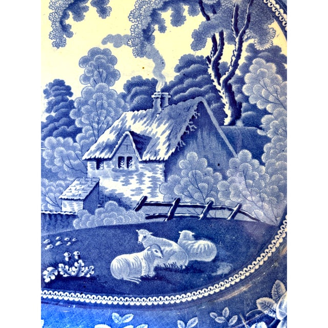 Early 19th C. Blue and White Staffordshire Transferware Meat Drainer With Platter in "Village Church" Pattern - a Pair For Sale - Image 12 of 14