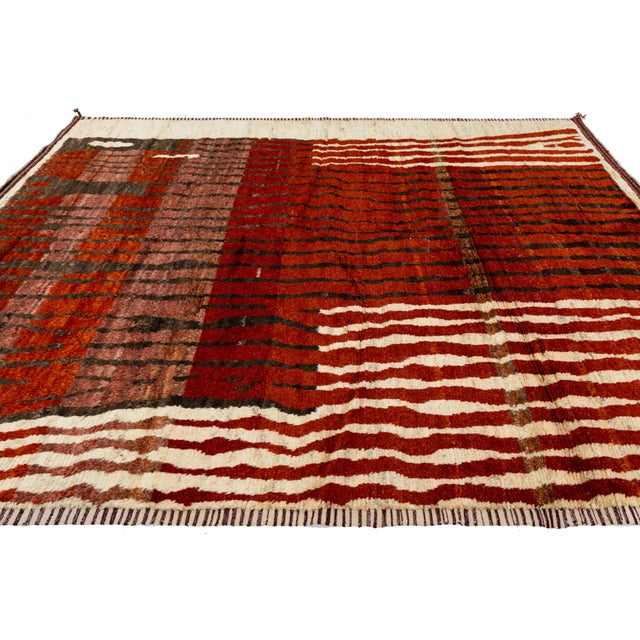 9x12 Modern Abstract Moroccan Style Wool Rug: Earthy Terracotta & Crimson For Sale - Image 9 of 11