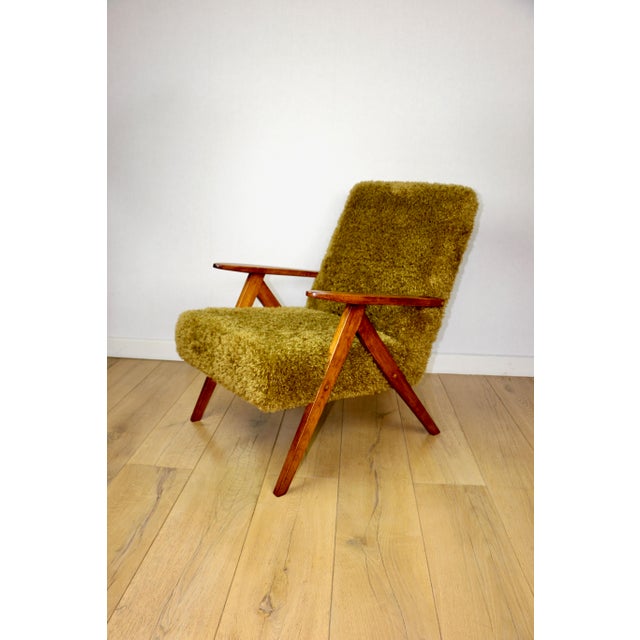 Wood Vintage B-310 Var Lounge Chair with Khaki Long Hair Upholstery, 1970s For Sale - Image 7 of 10