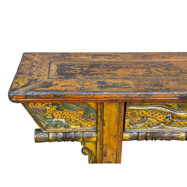 Vintage Chinese Orange Yellow Long Dragon Carving Console Table For Sale - Image 14 of 18