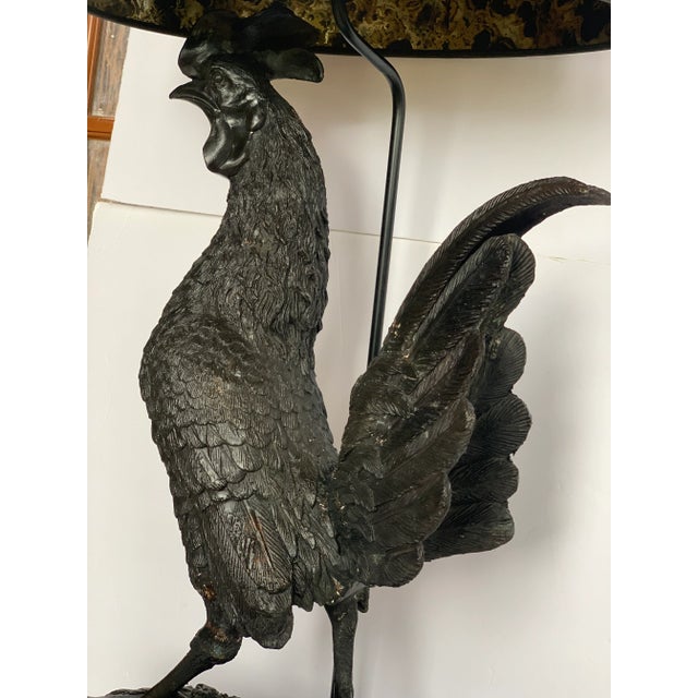 Monumental Bronze Sculptural Rooster Table Lamp Mounted on a Custom Wood Base With Shade For Sale In San Antonio - Image 6 of 13